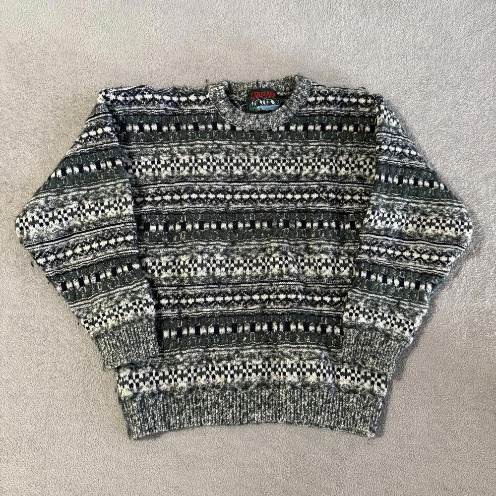 Vintage Lakeland Canada Sweater XL Knit Crewneck Geometric Fair Isle Pattern